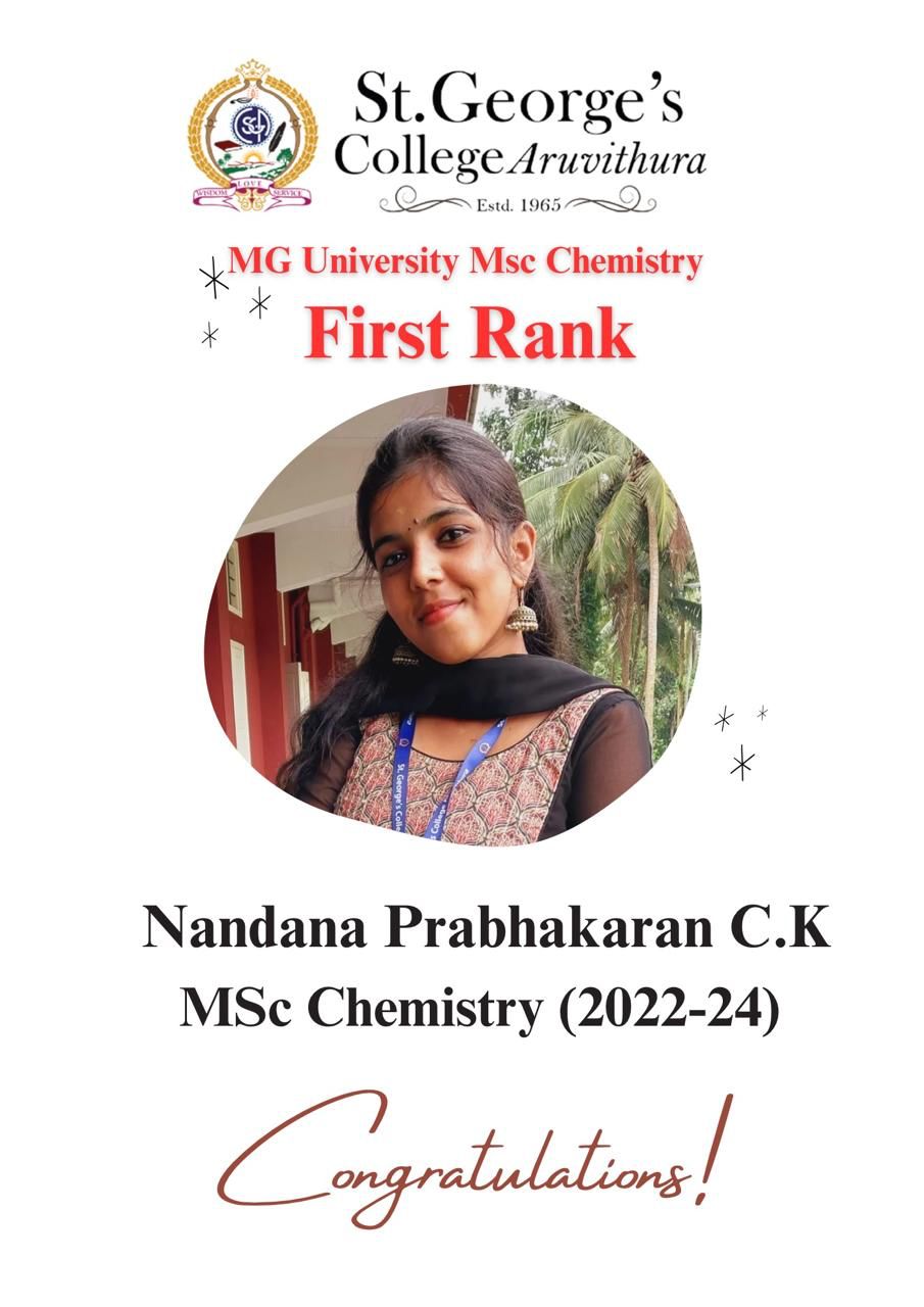 M.Sc Chemistry First Rank - Nandana Prabhakaran